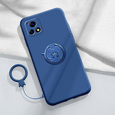 Ultra-thin Silicone Gel Soft Case Cover with Magnetic Finger Ring Stand S01 for Vivo iQOO U3x 5G Blue