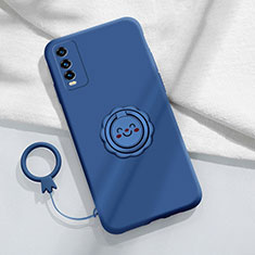 Ultra-thin Silicone Gel Soft Case Cover with Magnetic Finger Ring Stand S01 for Vivo iQOO U5 5G Blue