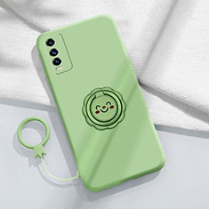 Ultra-thin Silicone Gel Soft Case Cover with Magnetic Finger Ring Stand S01 for Vivo iQOO U5 5G Green