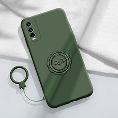 Ultra-thin Silicone Gel Soft Case Cover with Magnetic Finger Ring Stand S01 for Vivo iQOO U5 5G Midnight Green