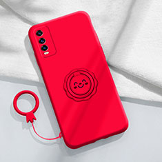 Ultra-thin Silicone Gel Soft Case Cover with Magnetic Finger Ring Stand S01 for Vivo iQOO U5 5G Red