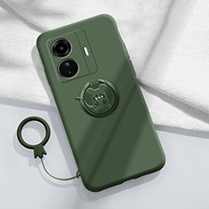 Ultra-thin Silicone Gel Soft Case Cover with Magnetic Finger Ring Stand S01 for Vivo iQOO Z6 Pro 5G Midnight Green