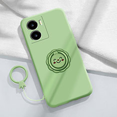 Ultra-thin Silicone Gel Soft Case Cover with Magnetic Finger Ring Stand S01 for Vivo iQOO Z7 5G Green