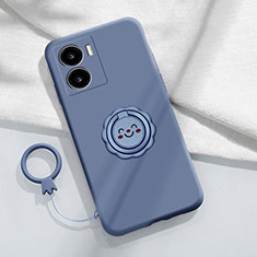 Ultra-thin Silicone Gel Soft Case Cover with Magnetic Finger Ring Stand S01 for Vivo iQOO Z7 5G Lavender Gray
