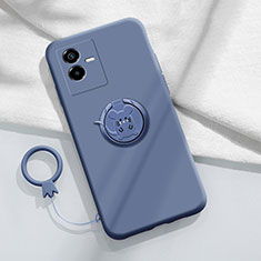 Ultra-thin Silicone Gel Soft Case Cover with Magnetic Finger Ring Stand S01 for Vivo T2x 5G Lavender Gray