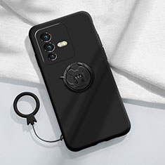 Ultra-thin Silicone Gel Soft Case Cover with Magnetic Finger Ring Stand S01 for Vivo V23 Pro 5G Black