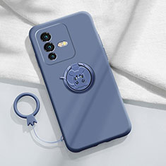 Ultra-thin Silicone Gel Soft Case Cover with Magnetic Finger Ring Stand S01 for Vivo V23 Pro 5G Lavender Gray