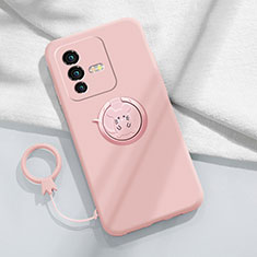 Ultra-thin Silicone Gel Soft Case Cover with Magnetic Finger Ring Stand S01 for Vivo V23 Pro 5G Pink
