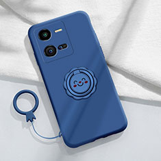 Ultra-thin Silicone Gel Soft Case Cover with Magnetic Finger Ring Stand S01 for Vivo V25 5G Blue
