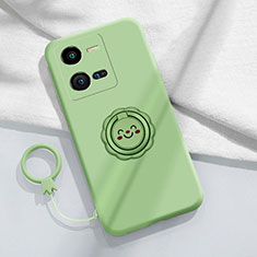 Ultra-thin Silicone Gel Soft Case Cover with Magnetic Finger Ring Stand S01 for Vivo V25e Green