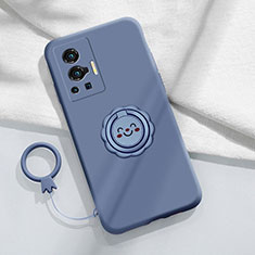 Ultra-thin Silicone Gel Soft Case Cover with Magnetic Finger Ring Stand S01 for Vivo X70 Pro 5G Lavender Gray