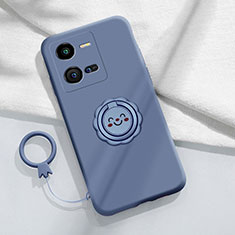 Ultra-thin Silicone Gel Soft Case Cover with Magnetic Finger Ring Stand S01 for Vivo X80 Lite 5G Lavender Gray