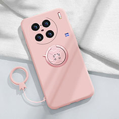 Ultra-thin Silicone Gel Soft Case Cover with Magnetic Finger Ring Stand S01 for Vivo X90 Pro 5G Pink