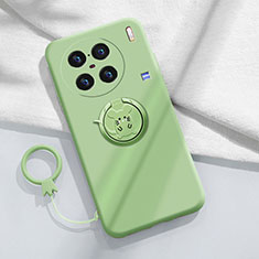 Ultra-thin Silicone Gel Soft Case Cover with Magnetic Finger Ring Stand S01 for Vivo X90 Pro+ Plus 5G Green