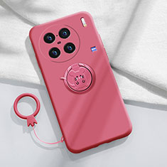 Ultra-thin Silicone Gel Soft Case Cover with Magnetic Finger Ring Stand S01 for Vivo X90 Pro+ Plus 5G Hot Pink