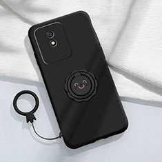Ultra-thin Silicone Gel Soft Case Cover with Magnetic Finger Ring Stand S01 for Vivo Y02 Black