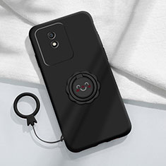 Ultra-thin Silicone Gel Soft Case Cover with Magnetic Finger Ring Stand S01 for Vivo Y02A Black