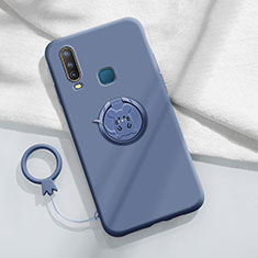 Ultra-thin Silicone Gel Soft Case Cover with Magnetic Finger Ring Stand S01 for Vivo Y11 Lavender Gray