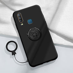 Ultra-thin Silicone Gel Soft Case Cover with Magnetic Finger Ring Stand S01 for Vivo Y12 Black