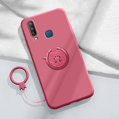 Ultra-thin Silicone Gel Soft Case Cover with Magnetic Finger Ring Stand S01 for Vivo Y12 Red