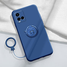 Ultra-thin Silicone Gel Soft Case Cover with Magnetic Finger Ring Stand S01 for Vivo Y21 Blue