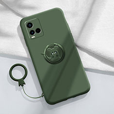 Ultra-thin Silicone Gel Soft Case Cover with Magnetic Finger Ring Stand S01 for Vivo Y21e Midnight Green