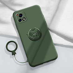 Ultra-thin Silicone Gel Soft Case Cover with Magnetic Finger Ring Stand S01 for Vivo Y31s 5G Midnight Green