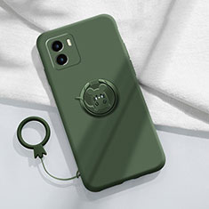 Ultra-thin Silicone Gel Soft Case Cover with Magnetic Finger Ring Stand S01 for Vivo Y32t Midnight Green