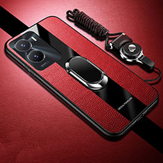 Ultra-thin Silicone Gel Soft Case Cover with Magnetic Finger Ring Stand S01 for Vivo Y35 5G Red