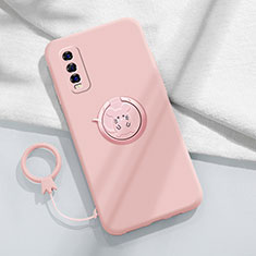 Ultra-thin Silicone Gel Soft Case Cover with Magnetic Finger Ring Stand S01 for Vivo Y50t Pink