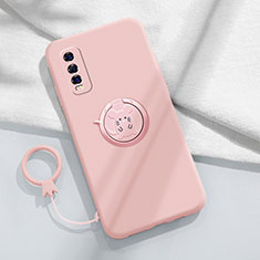 Ultra-thin Silicone Gel Soft Case Cover with Magnetic Finger Ring Stand S01 for Vivo Y51s 5G Pink