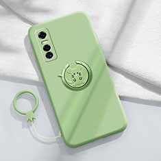 Ultra-thin Silicone Gel Soft Case Cover with Magnetic Finger Ring Stand S01 for Vivo Y73s 5G Green