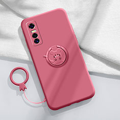 Ultra-thin Silicone Gel Soft Case Cover with Magnetic Finger Ring Stand S01 for Vivo Y73s 5G Red