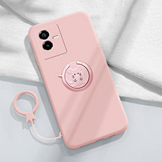 Ultra-thin Silicone Gel Soft Case Cover with Magnetic Finger Ring Stand S01 for Vivo Y73t Pink