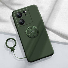 Ultra-thin Silicone Gel Soft Case Cover with Magnetic Finger Ring Stand S01 for Xiaomi Mi 13T 5G Green