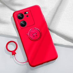 Ultra-thin Silicone Gel Soft Case Cover with Magnetic Finger Ring Stand S01 for Xiaomi Mi 13T 5G Red