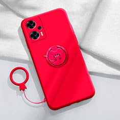 Ultra-thin Silicone Gel Soft Case Cover with Magnetic Finger Ring Stand S01 for Xiaomi Poco F5 5G Red