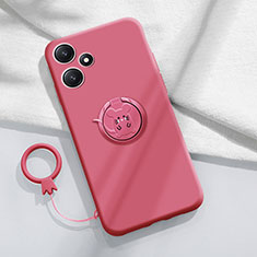 Ultra-thin Silicone Gel Soft Case Cover with Magnetic Finger Ring Stand S01 for Xiaomi Poco M6 Pro 5G Hot Pink