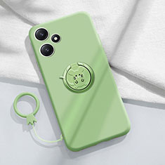 Ultra-thin Silicone Gel Soft Case Cover with Magnetic Finger Ring Stand S01 for Xiaomi Poco M6 Pro 5G Matcha Green