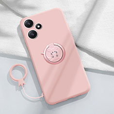 Ultra-thin Silicone Gel Soft Case Cover with Magnetic Finger Ring Stand S01 for Xiaomi Poco M6 Pro 5G Pink