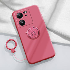 Ultra-thin Silicone Gel Soft Case Cover with Magnetic Finger Ring Stand S01 for Xiaomi Redmi K60 Ultra 5G Hot Pink