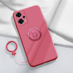 Ultra-thin Silicone Gel Soft Case Cover with Magnetic Finger Ring Stand S01 for Xiaomi Redmi Note 12 Turbo 5G Hot Pink