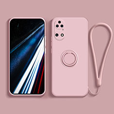 Ultra-thin Silicone Gel Soft Case Cover with Magnetic Finger Ring Stand S02 for Huawei P50 Pink