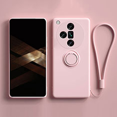 Ultra-thin Silicone Gel Soft Case Cover with Magnetic Finger Ring Stand S02 for Oppo Find X7 5G Pink