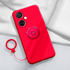 Ultra-thin Silicone Gel Soft Case Cover with Magnetic Finger Ring Stand S02 for Oppo K11x 5G Red