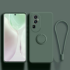 Ultra-thin Silicone Gel Soft Case Cover with Magnetic Finger Ring Stand S02 for Oppo Reno10 Pro+ Plus 5G Midnight Green