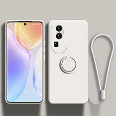 Ultra-thin Silicone Gel Soft Case Cover with Magnetic Finger Ring Stand S02 for Oppo Reno10 Pro+ Plus 5G White