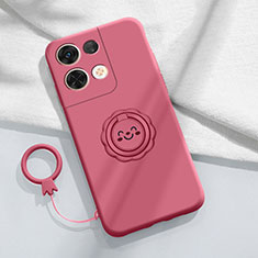 Ultra-thin Silicone Gel Soft Case Cover with Magnetic Finger Ring Stand S02 for Oppo Reno9 Pro 5G Hot Pink