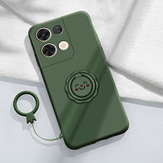 Ultra-thin Silicone Gel Soft Case Cover with Magnetic Finger Ring Stand S02 for Oppo Reno9 Pro+ Plus 5G Midnight Green