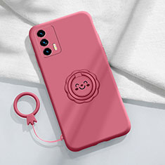 Ultra-thin Silicone Gel Soft Case Cover with Magnetic Finger Ring Stand S02 for Realme GT Master 5G Hot Pink